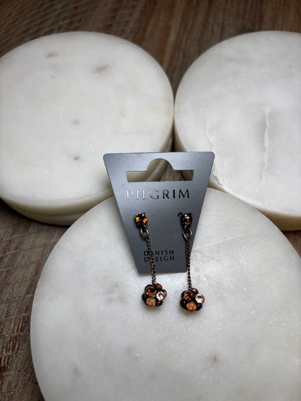 265 Pilgrim Rose Gold Drop Earrings with Amber and Crystal Accents